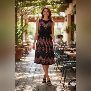 Tanvi Kedia Anthro Women's Black Multi-colored Sleeveless Embroidered Dress SZ 8